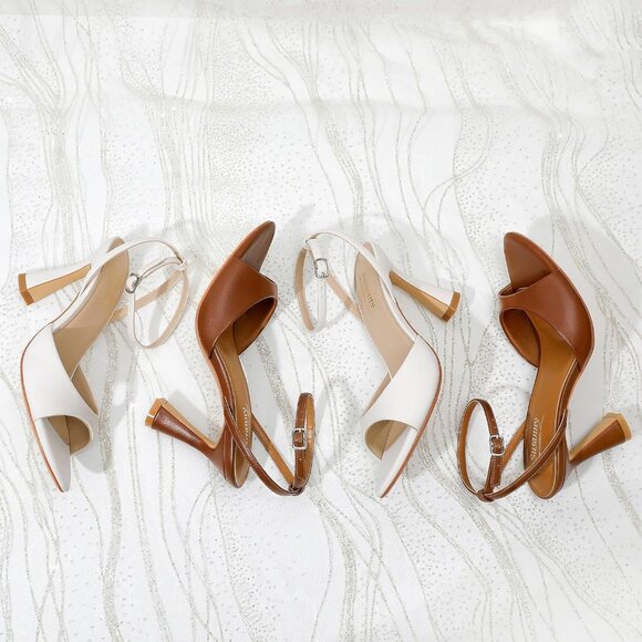 Women's Open Toe Strappy Block Ankle Strap Dark Brown Hight Heeled Sandals Shoes - Picture 9 of 9